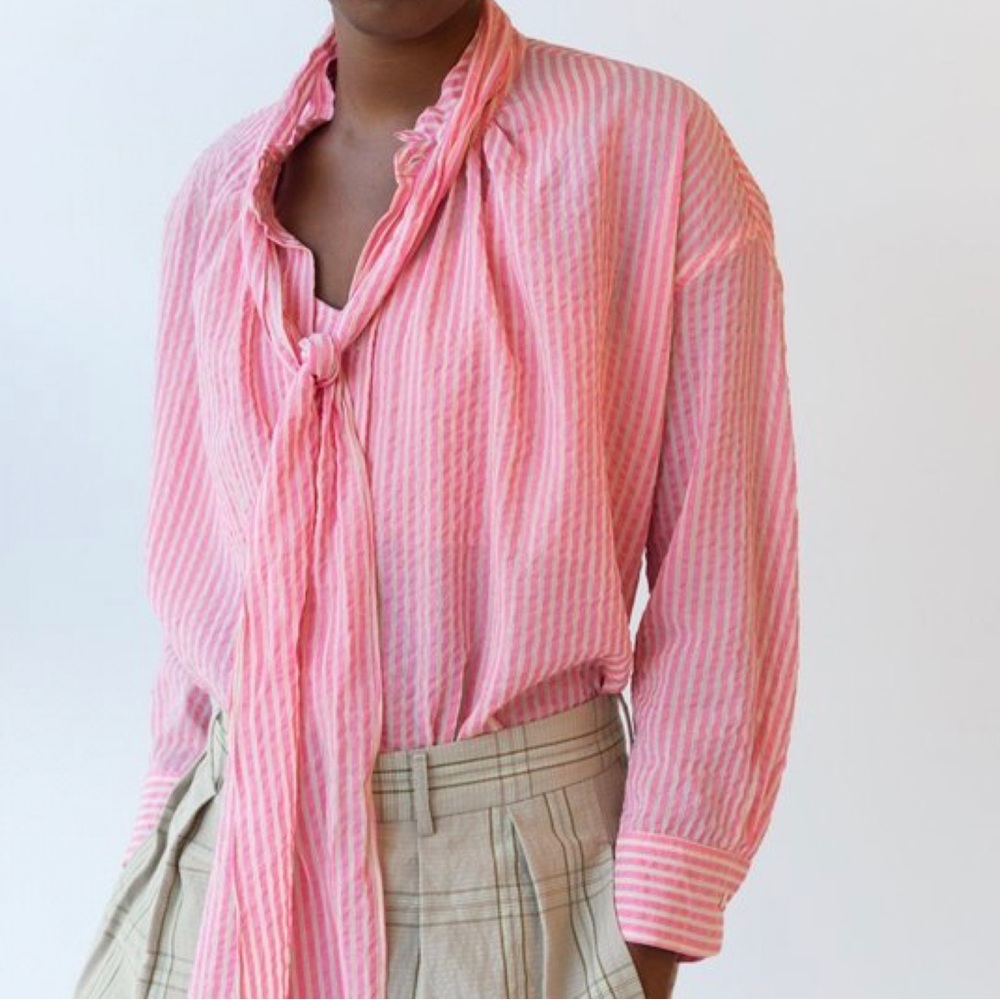 Caron Callahan Daisy Top Pink Gauze Stripe Size XS